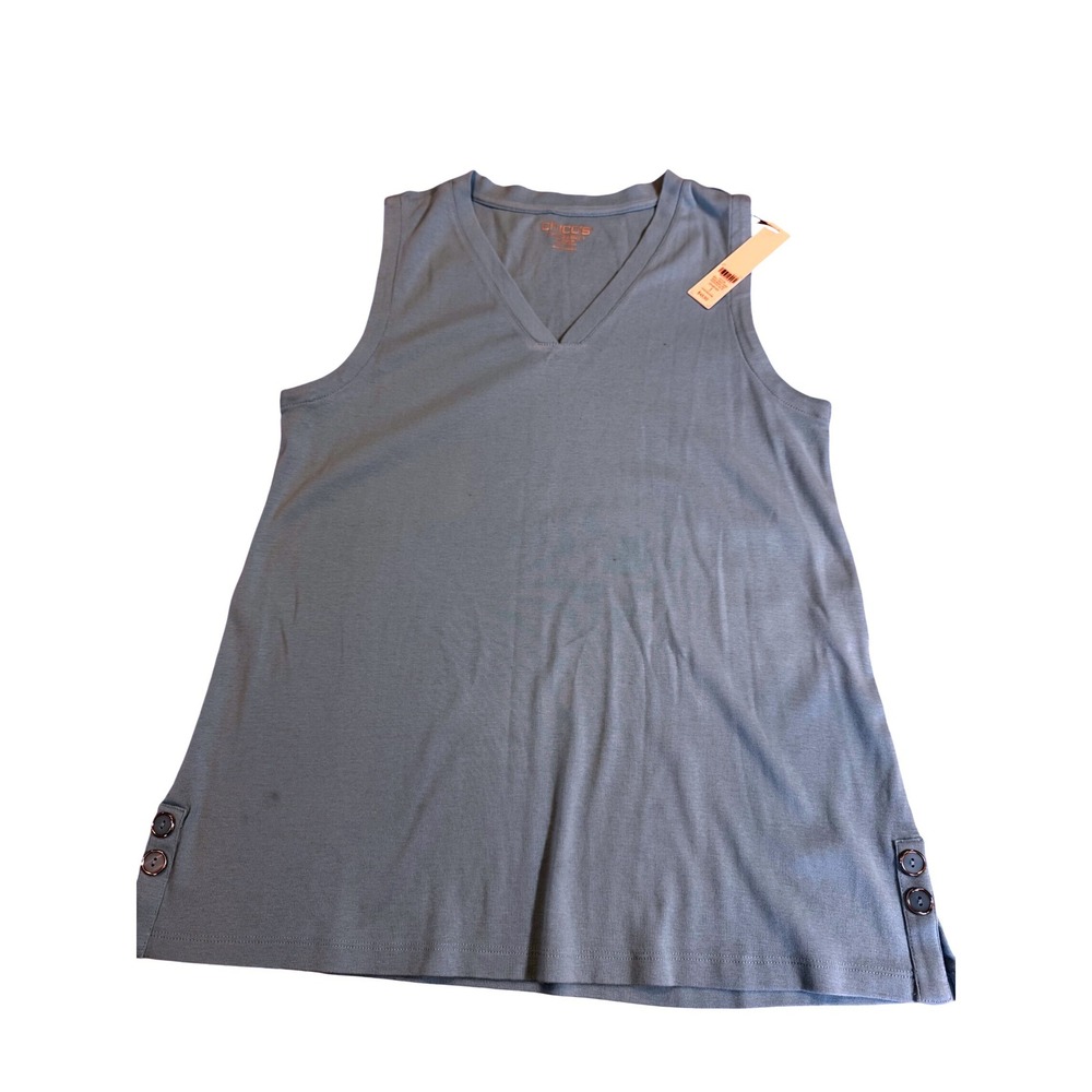 Chico's Paradiso Blue Cotton V-Neck Tank Top Button Detail Size 1 M‎ 570387267